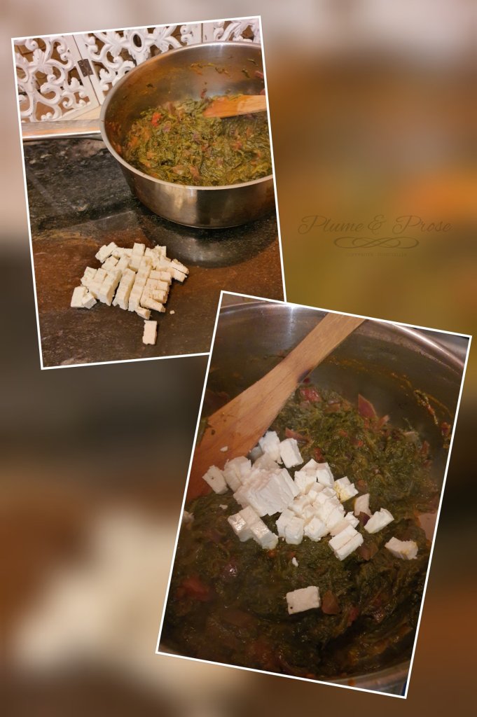 Préparation du curry d'épinards à la féta façon Palak Paneer