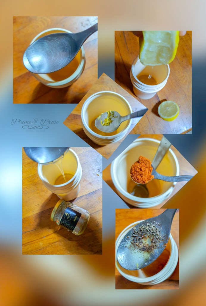 Préparation de la Vinaigrette au miel et au citron