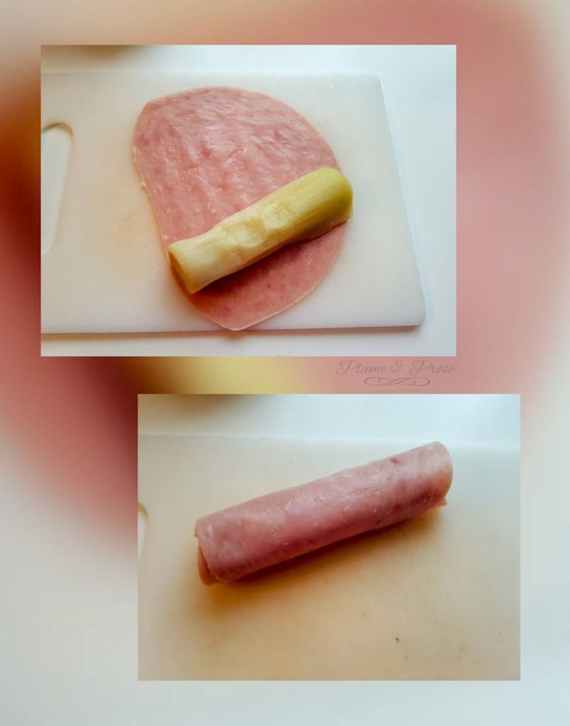 Préparation des poireaux au jambon façon chicons gratinés