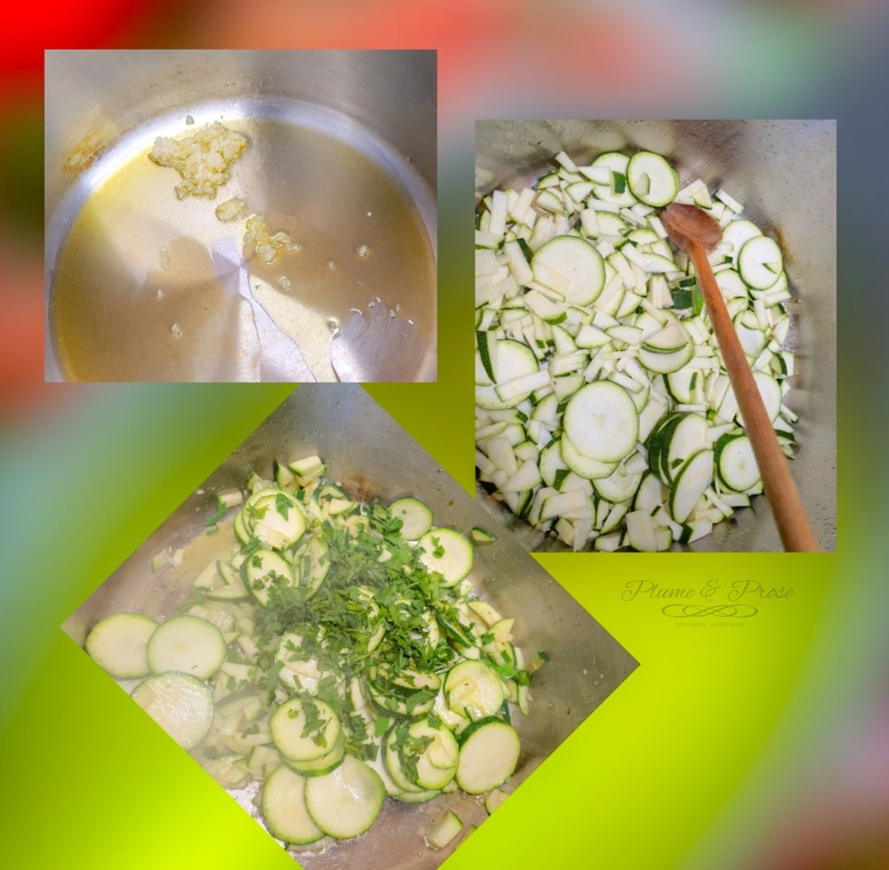 Préparation des "Pasta alle Zucchine" ou les pâtes aux courgettes à l'italienne