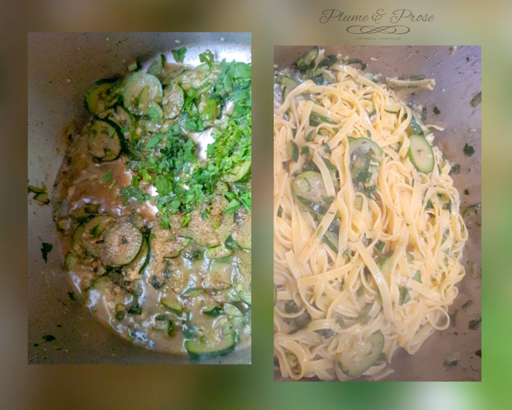 Préparation des "Pasta alle Zucchine" ou les pâtes aux courgettes à l'italienne