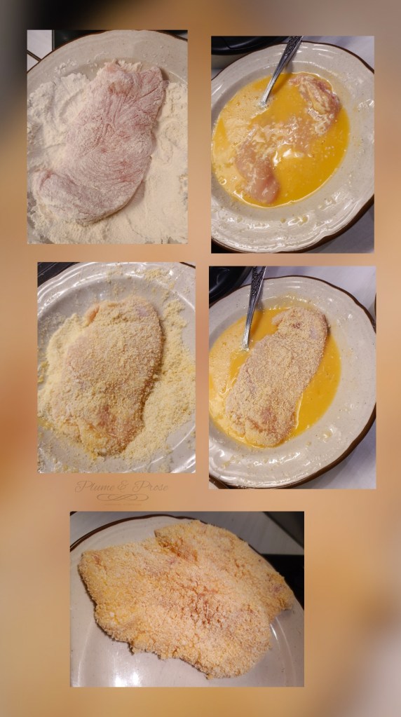 Préparation des escalopes à la milanaise.