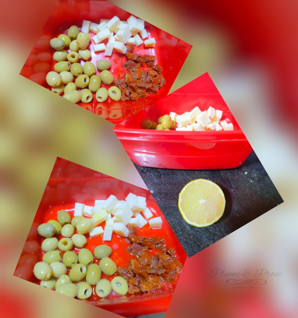 Olives marinées au Manchego et tomates séchées