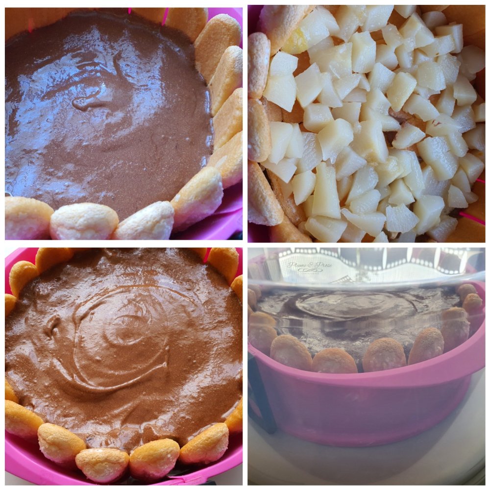 Préparation de la charlotte poire-chocolat