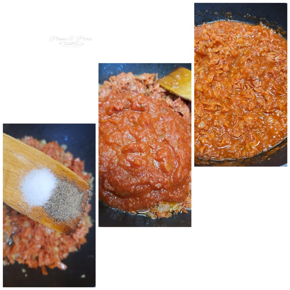 Préparation du gratin de chorizo et oeufs