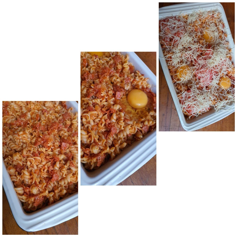 Préparation du gratin de chorizo et oeufs