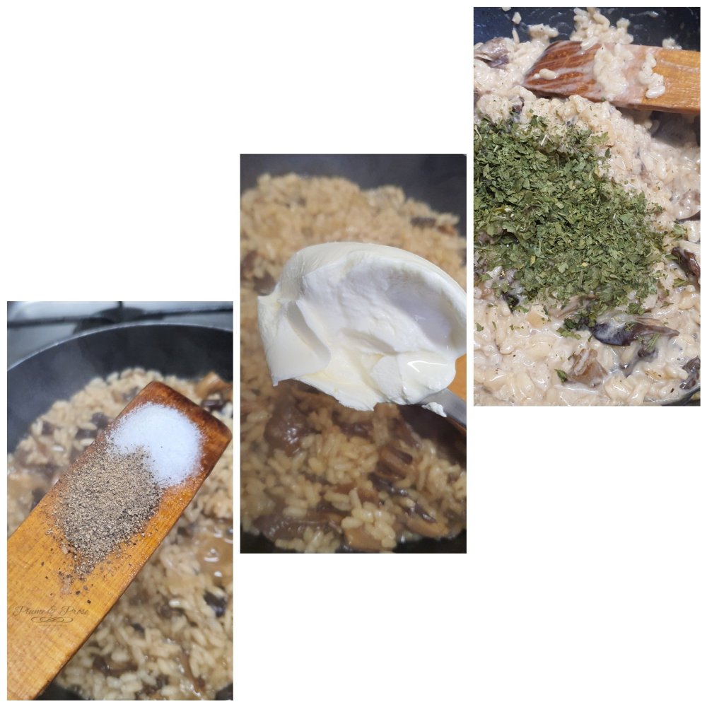 Préparation du risotto aux champignons