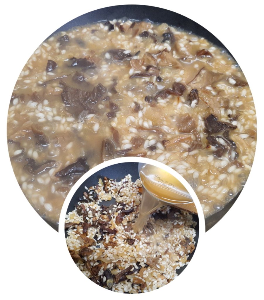 Préparation du risotto aux champignons