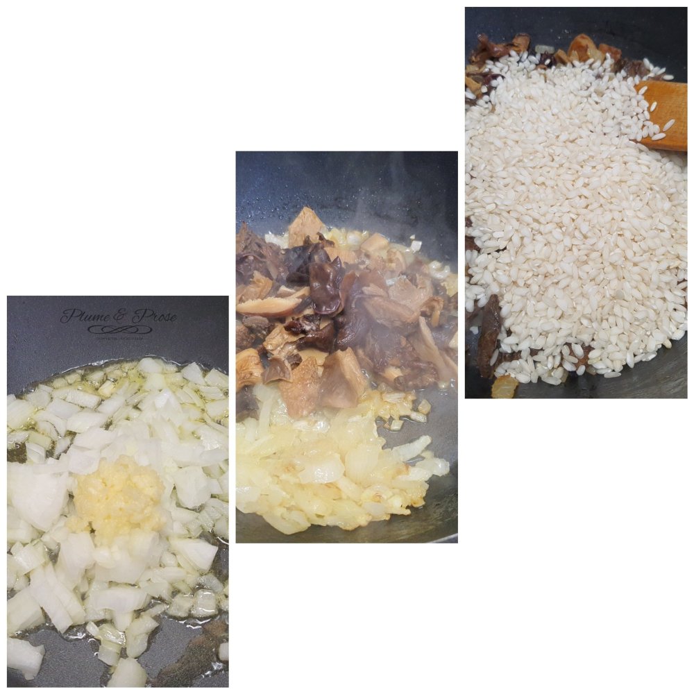Préparation du risotto aux champignons