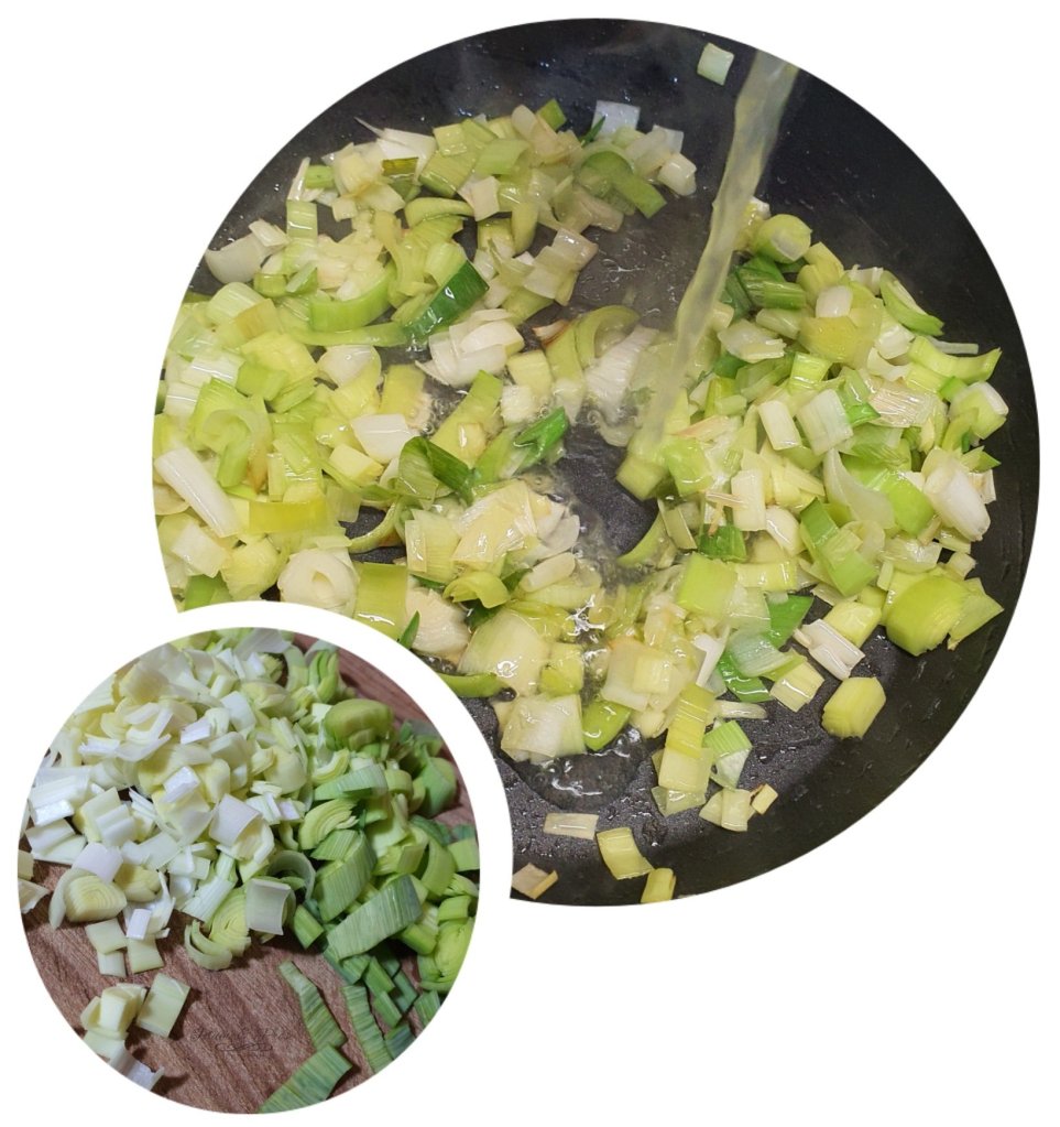 Préparation des fusilli poireaux-vache qui rit