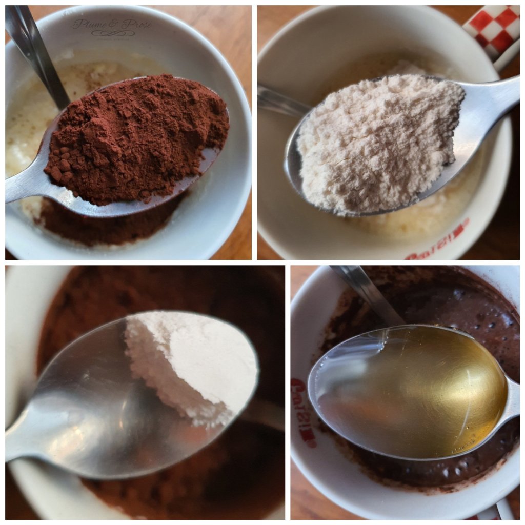Préparation du mugcake cacao du chef Lignac