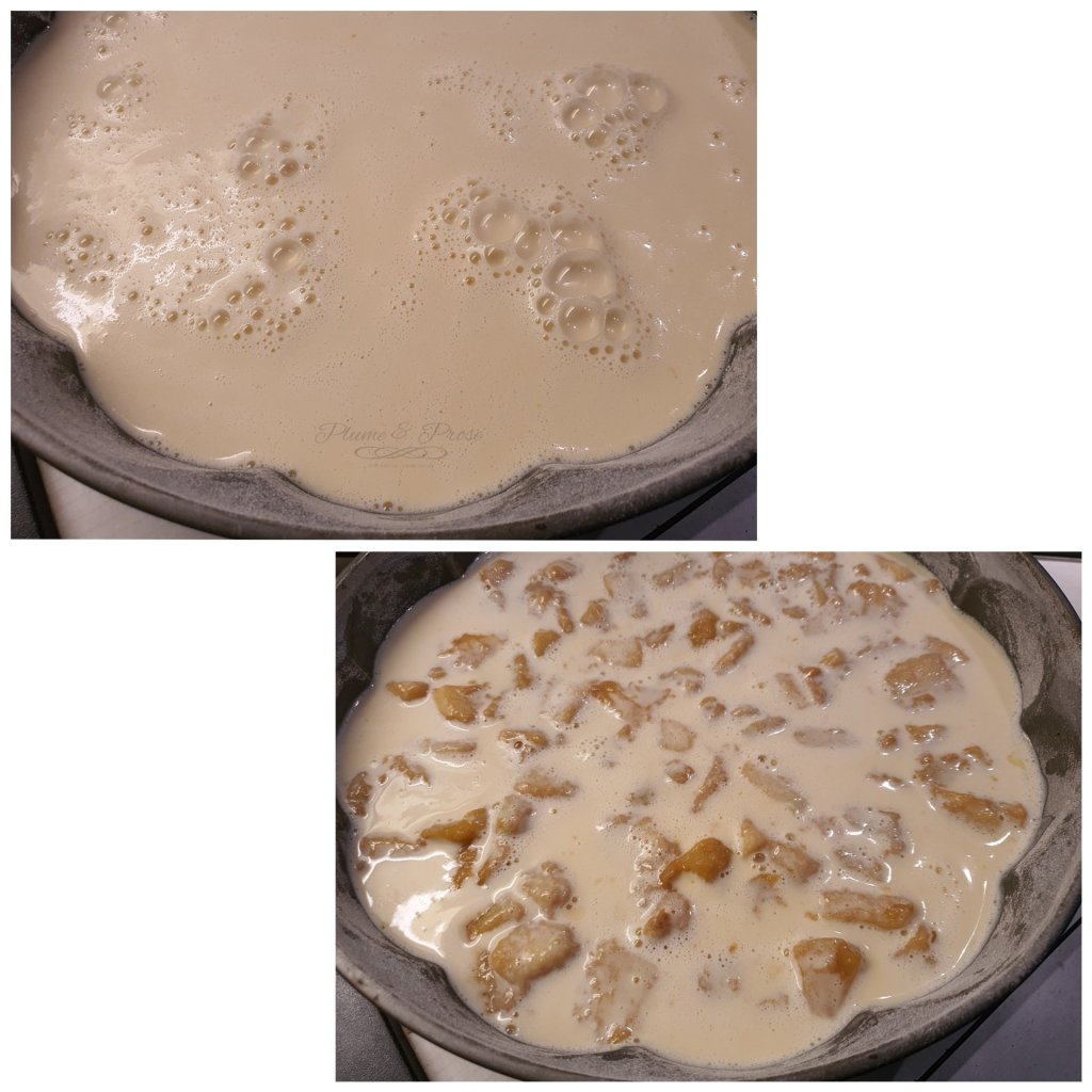 Préparation du far aux pommes caramélisées