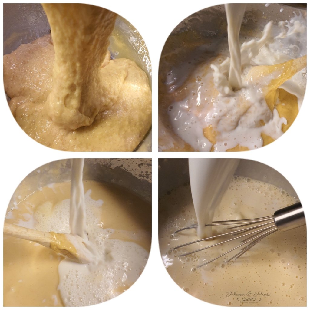 Préparation du far aux pommes caramélisées