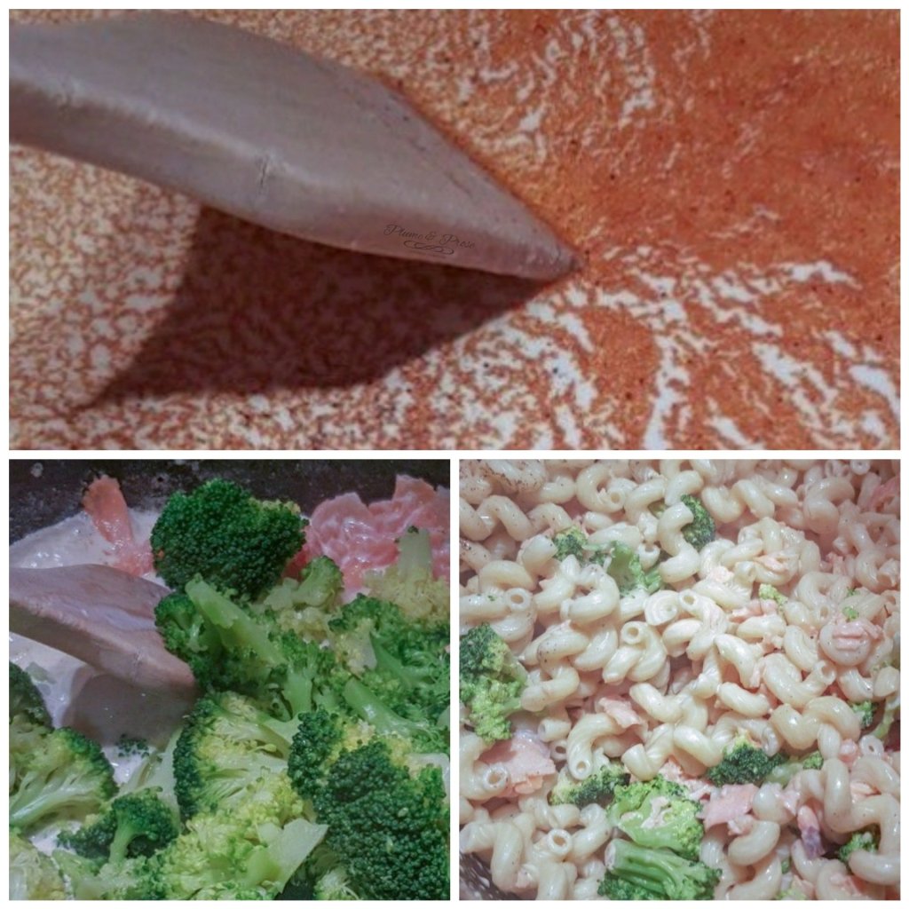 Préparation des pâtes au saumon et brocolis
