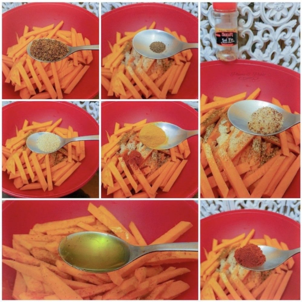Préparation des frites de patates douces
