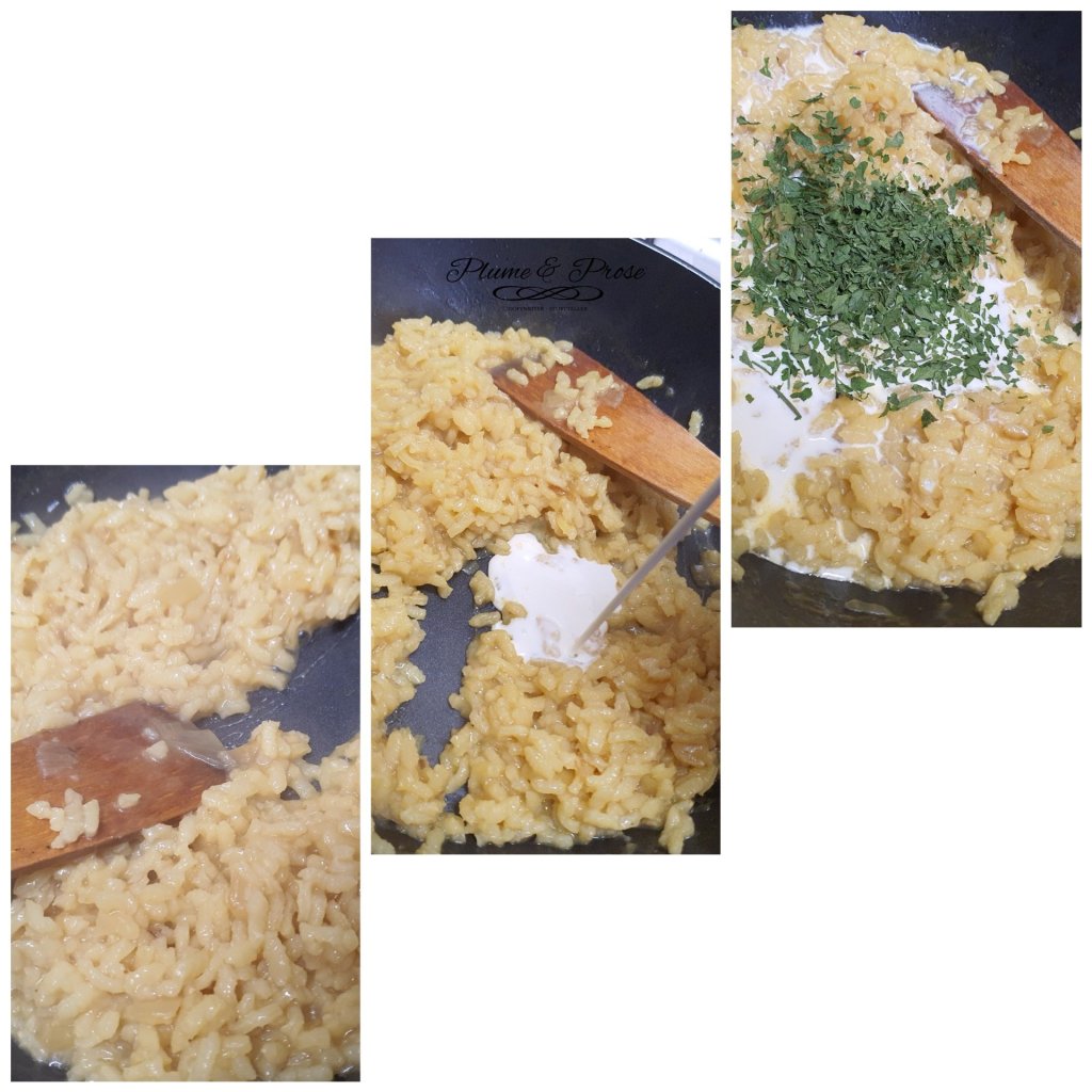 Préparation du risotto au saumon fumé