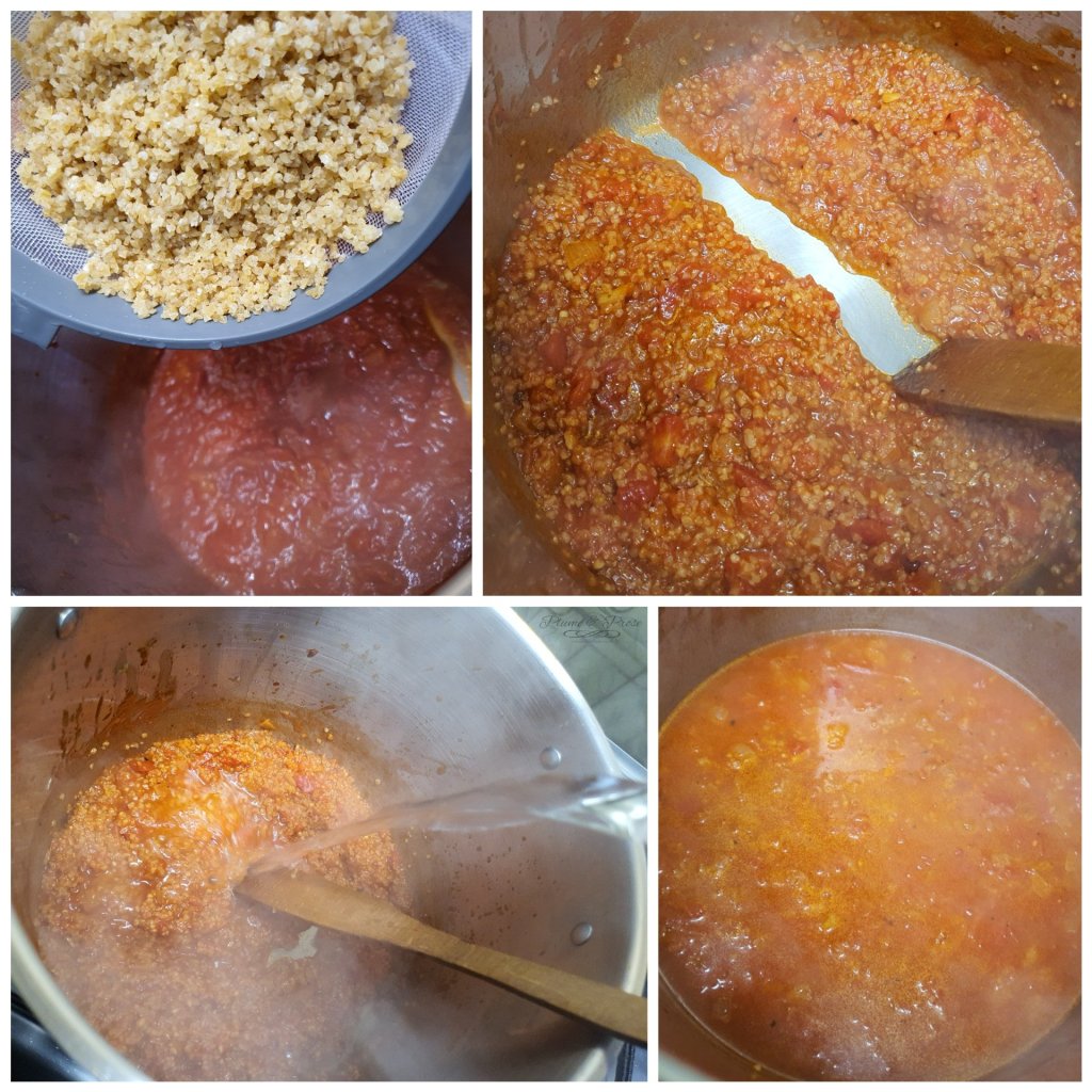 Préparation du "Berghol bel banadora" (boulghour à la tomate syrien)