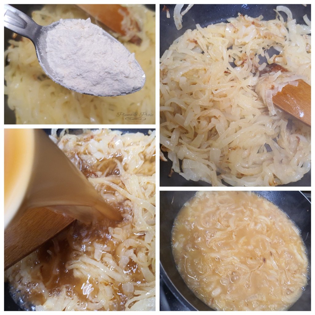Préparation de la sauce brune aux oignons