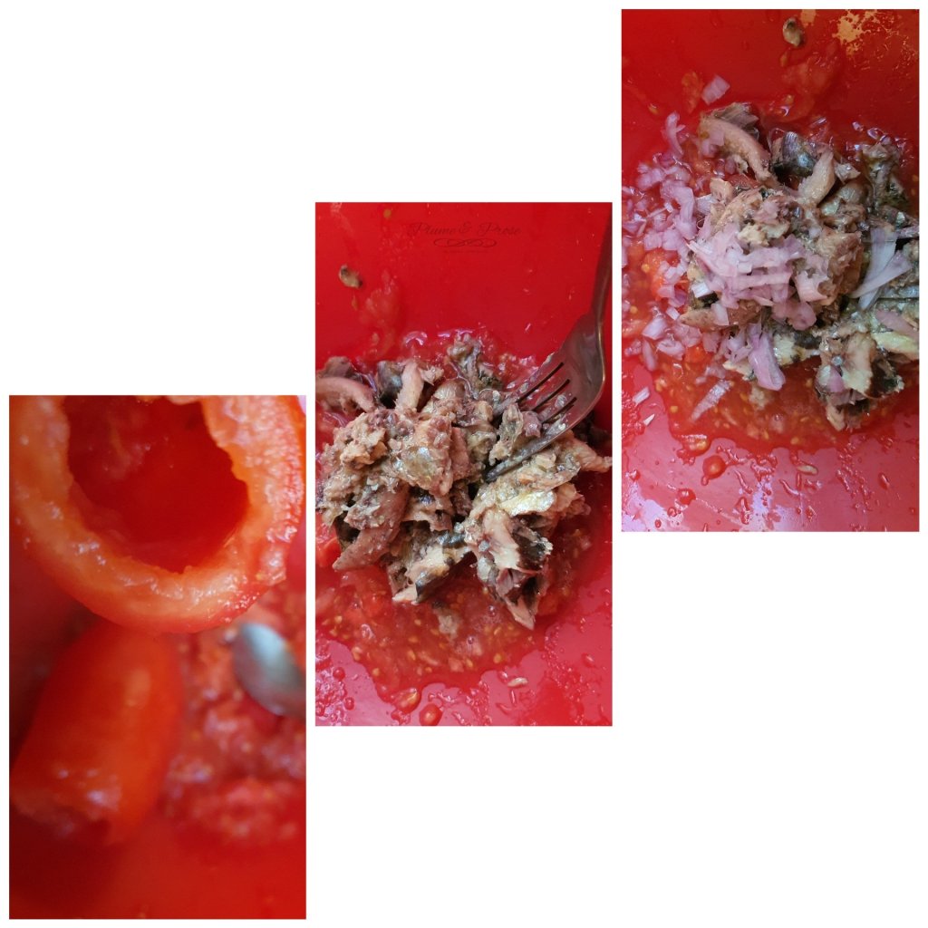 Préparation des tomates farcies à la sardine et au chèvre frais
