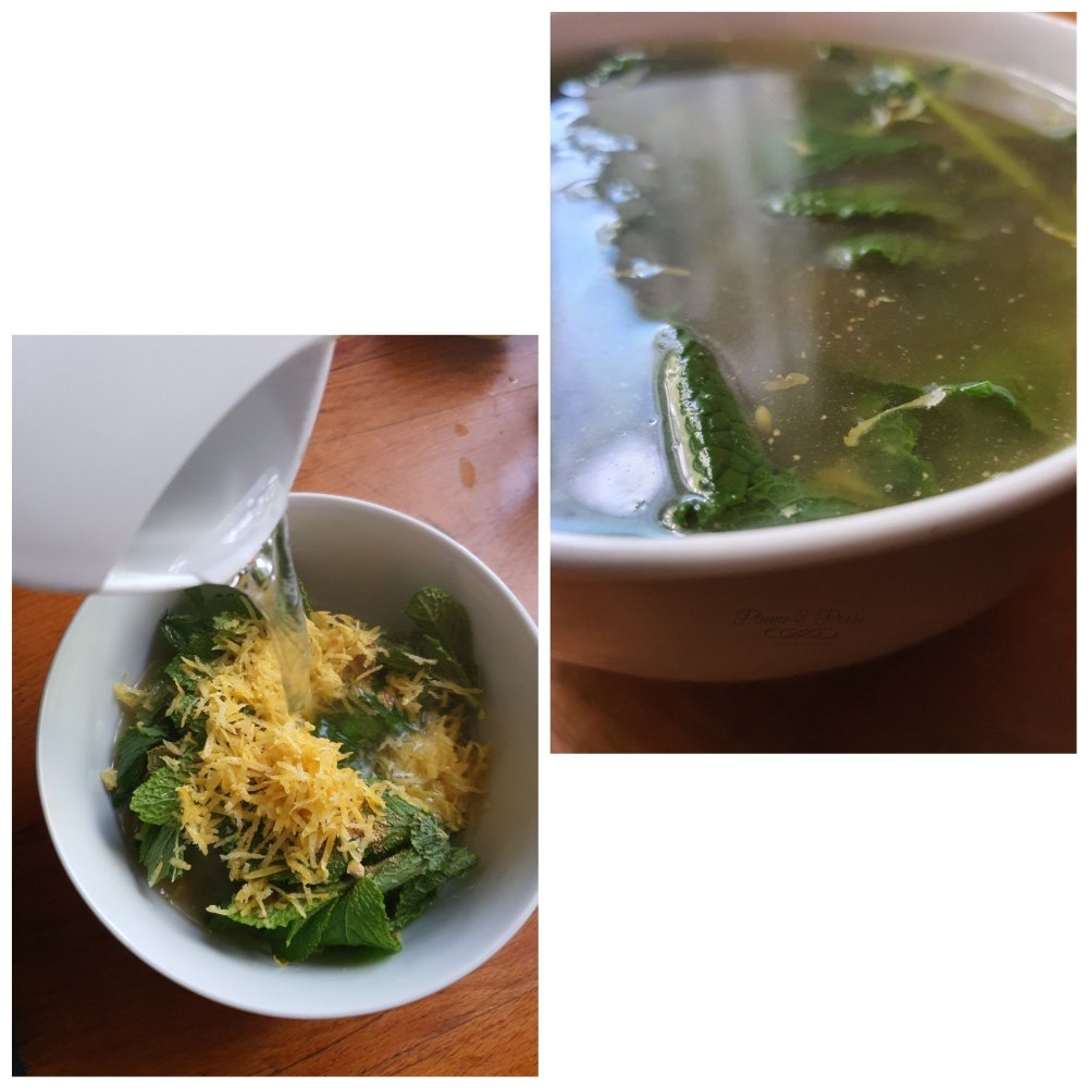 Préparation de l'Infusion glacée Gingembre, Menthe, Citron