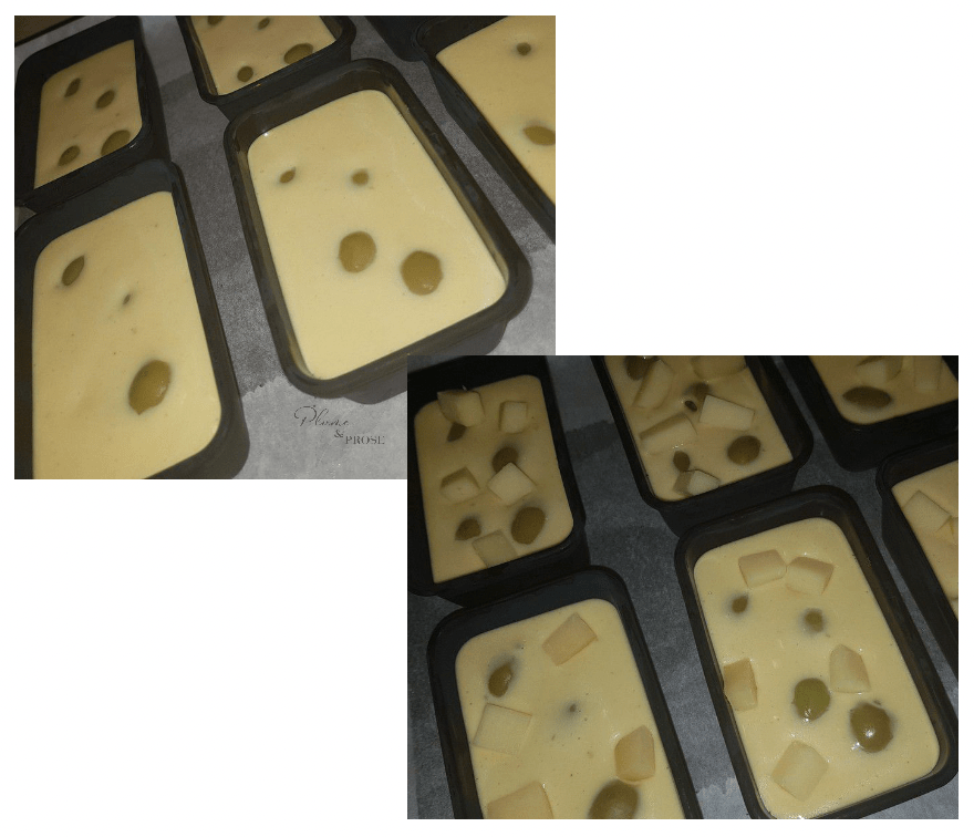 Préparation des mini cakes salés aux olives et comté