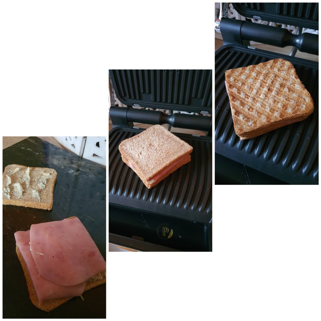 Préparation du Croque Jambon aux 3 fromages