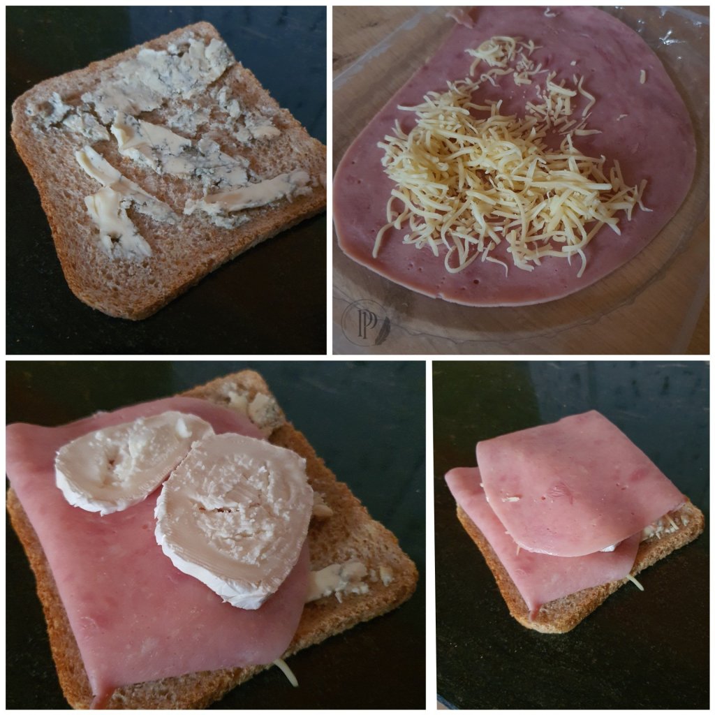 Préparation du Croque Jambon aux 3 fromages