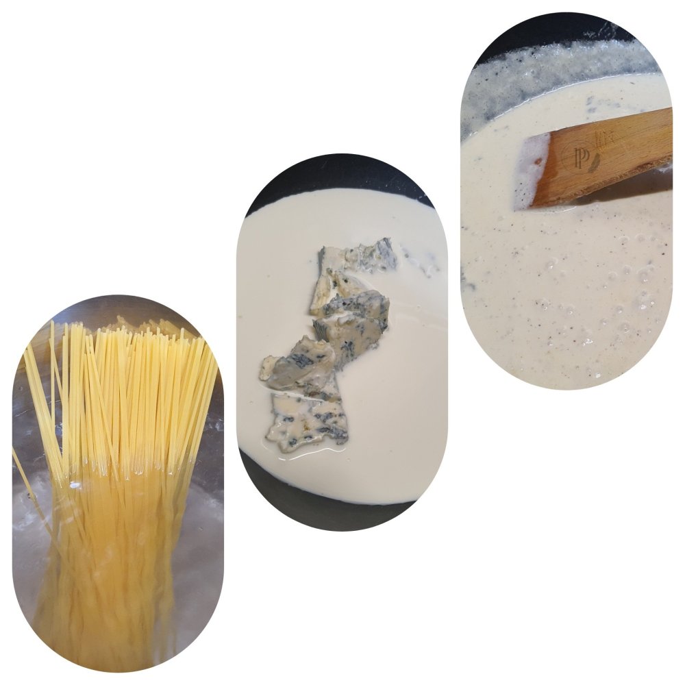 Préparation des spaghetti au roquefort