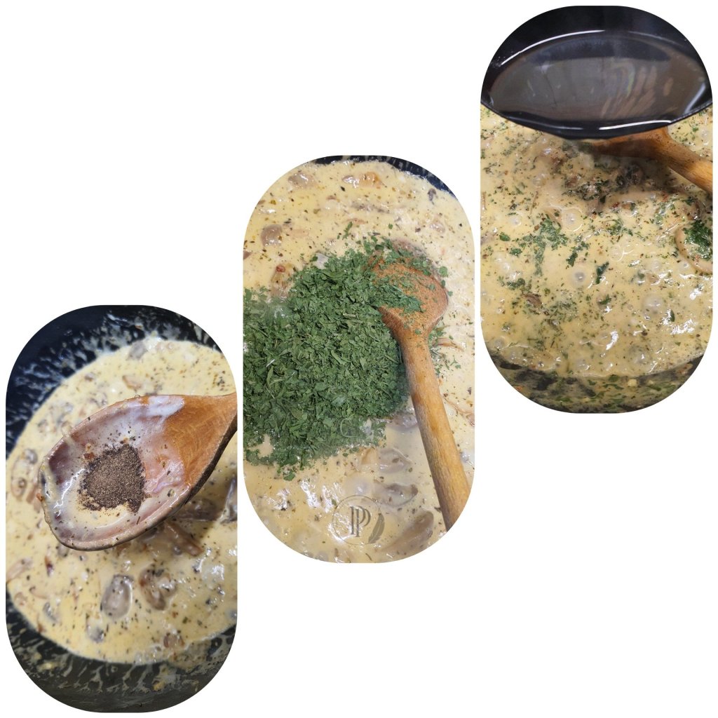 Préparation des "Pasta ai funghi e gorgonzola" ou les Pâtes aux champignons et gorgonzola