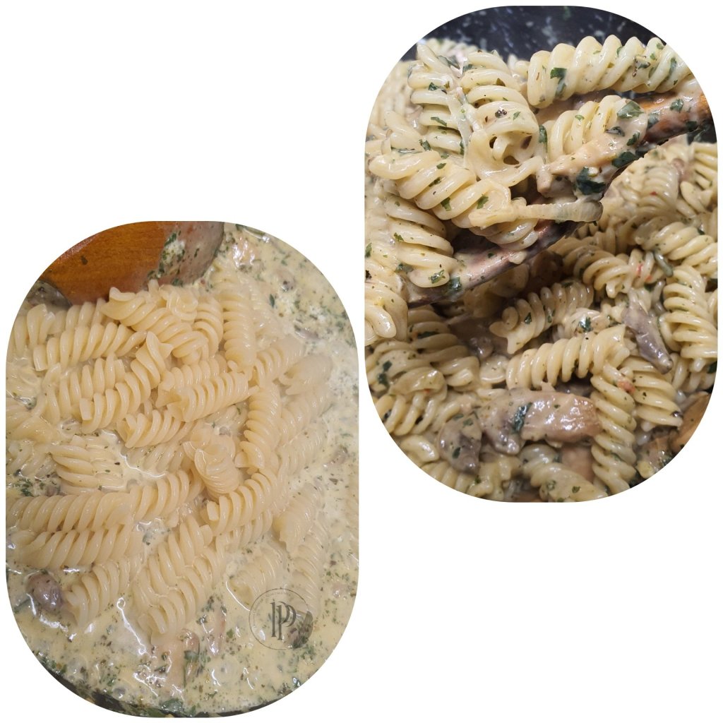 Préparation des "Pasta ai funghi e gorgonzola" ou les Pâtes aux champignons et gorgonzola
