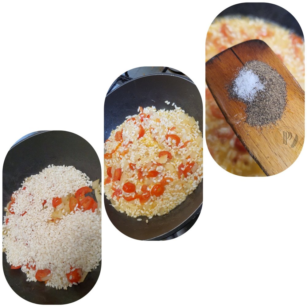 Préparation du risotto au gorgonzola