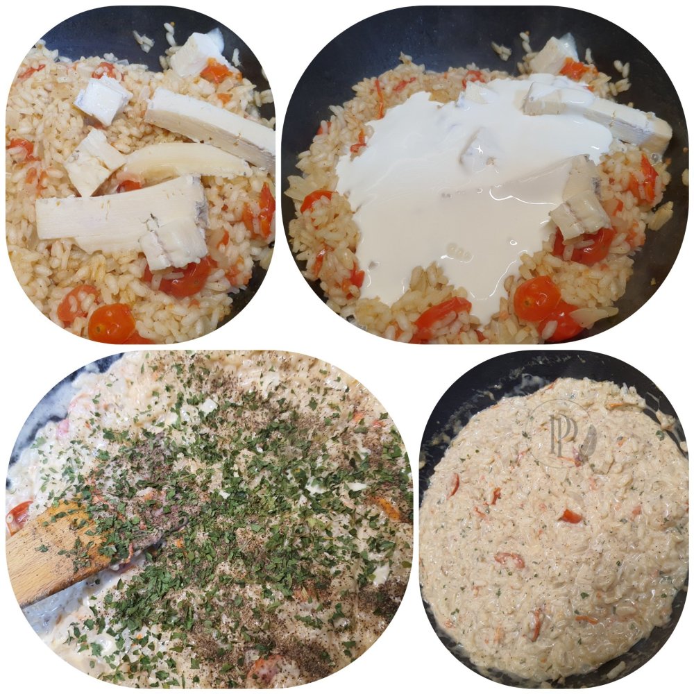 Préparation du risotto au gorgonzola