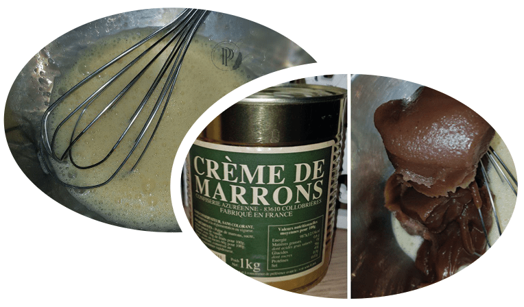 Préparation du moelleux au chocolat et crème de marron