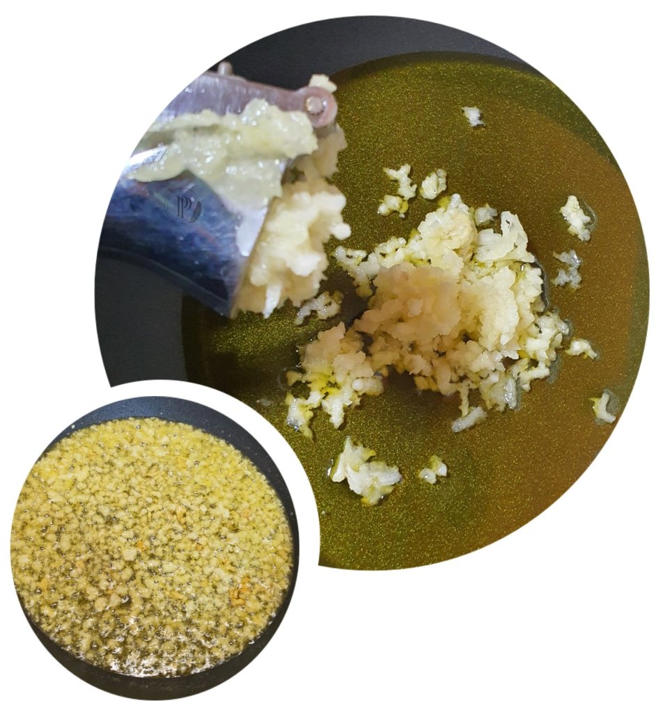 Préparation des "Spaghetti aglio e olio" ou les "Spaghetti ail et huile d'olive"